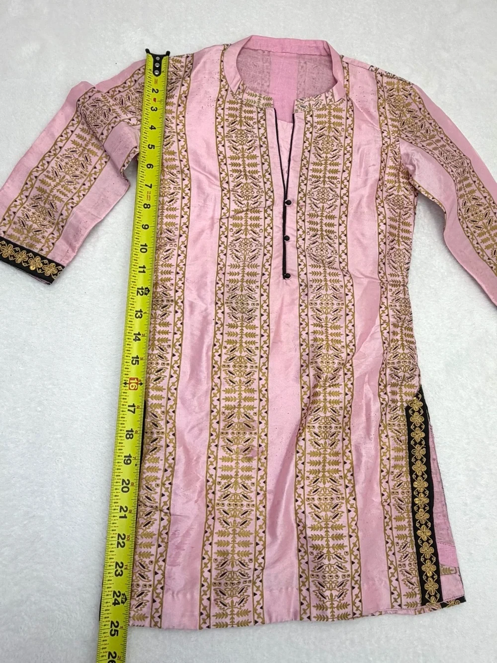 Vintage Pink Kurti Tunic Top Girl Gold Printed Indian Pakistani Kurta Size 8-10
